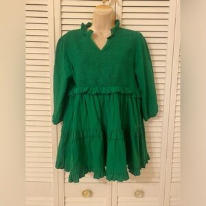Womens Peplum Green Blouse Medium Smocked Puff Sleeve Tiered Ruffle Boho Holiday
